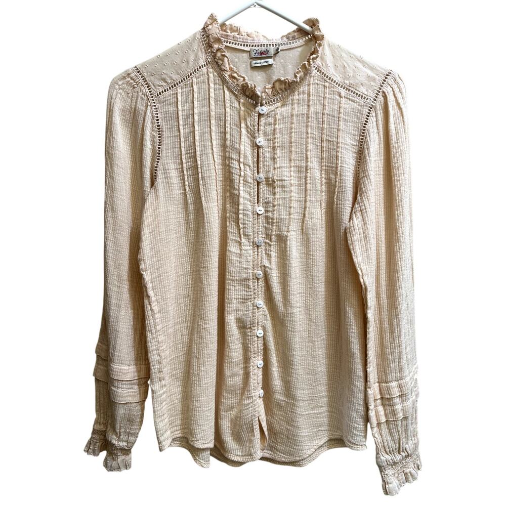 FAHERTY Women Light Peach Willa Shirt Blouse Size S Long Sleeve Organic Cotton